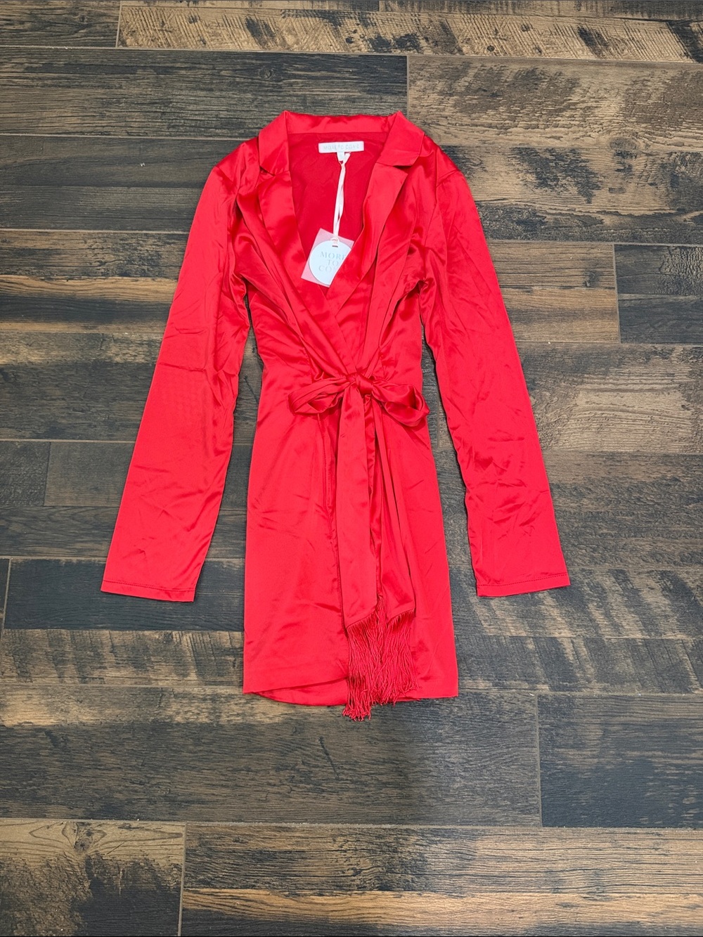 Satin Red Tie-Waist Mini Dress